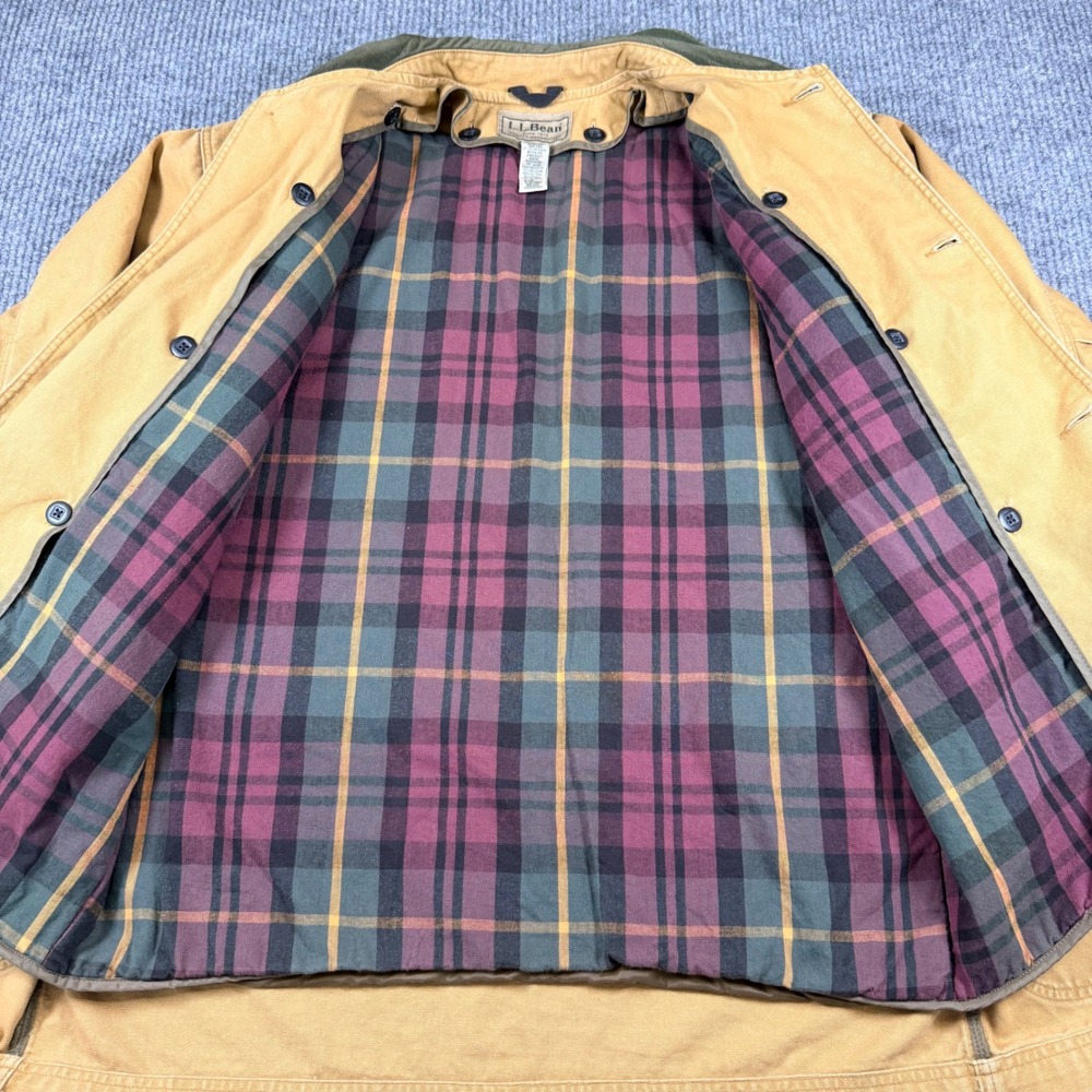 Vintage L.L.Bean Barn Coat Mens Tan Canvas PrimaLoft Lined Corduroy Collar - Picture 3 of 16